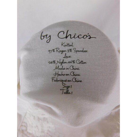 Chico's Shirt Womens 1 Medium White Lace Front Boho Tunic 3/4 Bell Sleeve Knit - Picture 10 of 12